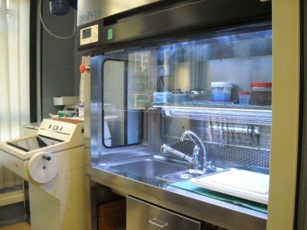 Postazione di lavoro del laboratorio con cappa aspirante